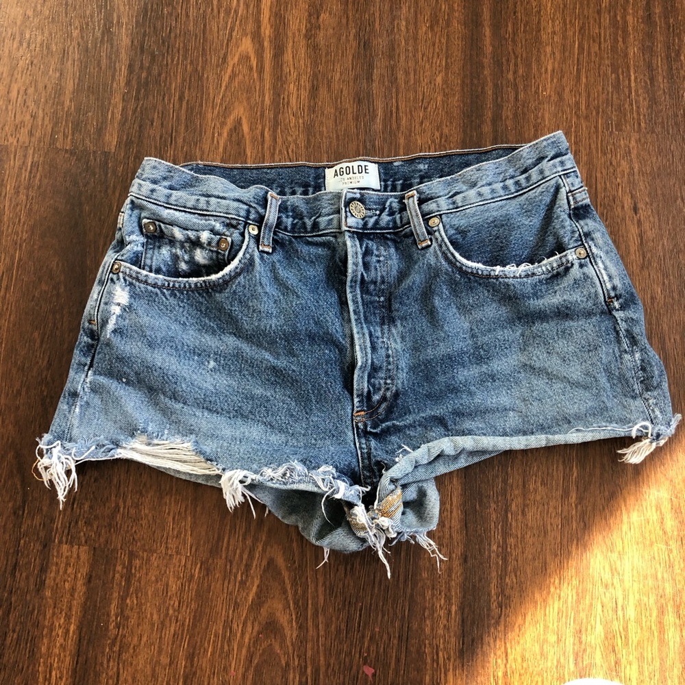 AGOLDE Parker Rocksteady Distressed Cut-off Denim Jean Shorts Size 29 A026E-811